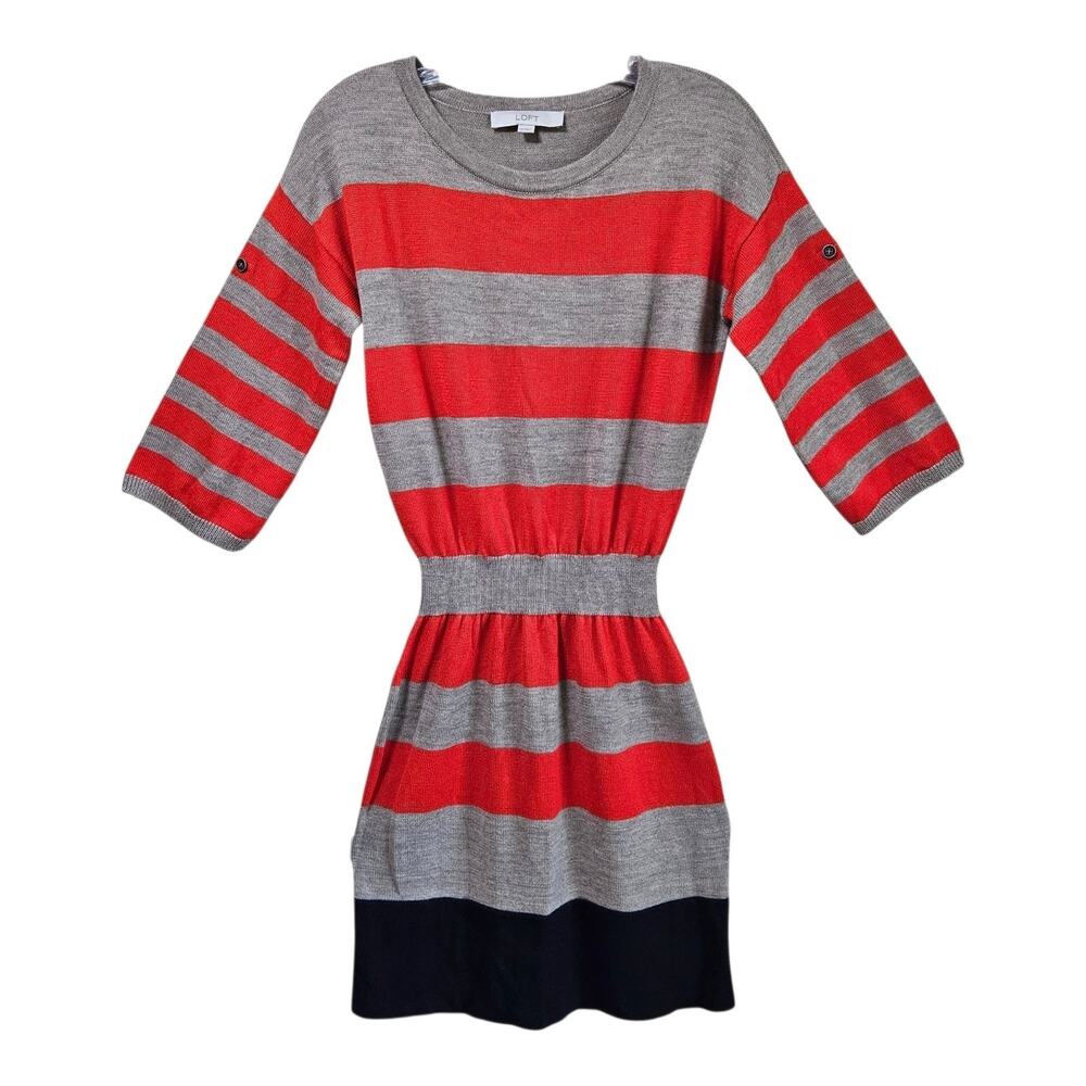 LOFT Ann Taylor Women's XXS Sweater Dress Soft Merino Wool Blend Striped Preppy